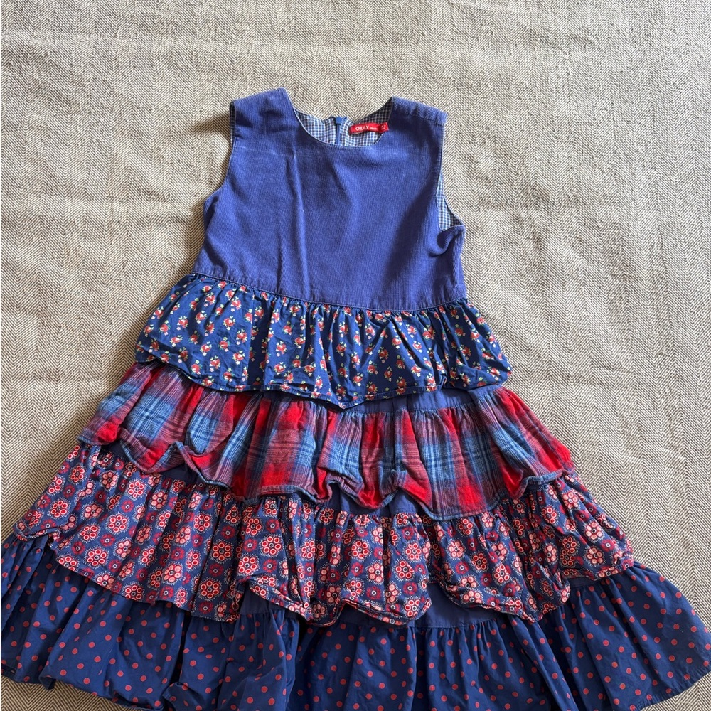 Oilily Navy Multi-Pattern Tiered Dress with Red Accents